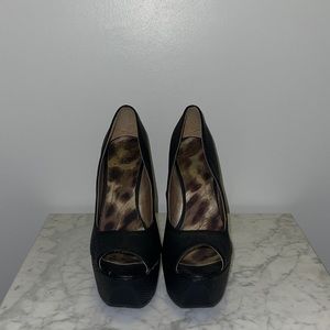 Qupid Open Peep Toe Block Heel Platform Heel - Black